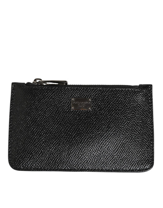 Dolce & Gabbana Black Leather Chain Link Mens Coin Purse Key Clip Holder Wallet
