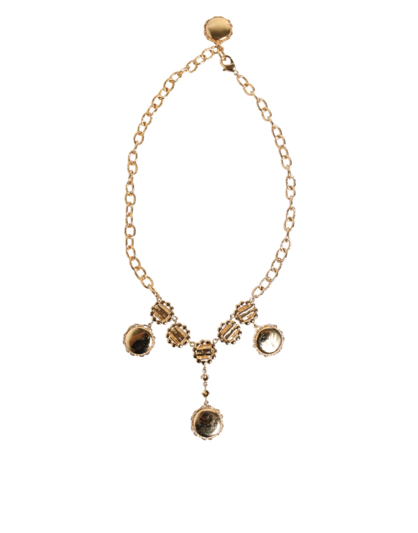 Dolce & Gabbana Gold Crystal Clock Face Pendant Statement Jewelry Necklace