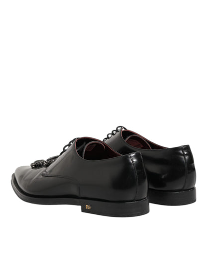 Dolce & Gabbana Black Leather Jeweled Crystals Derby Shoes