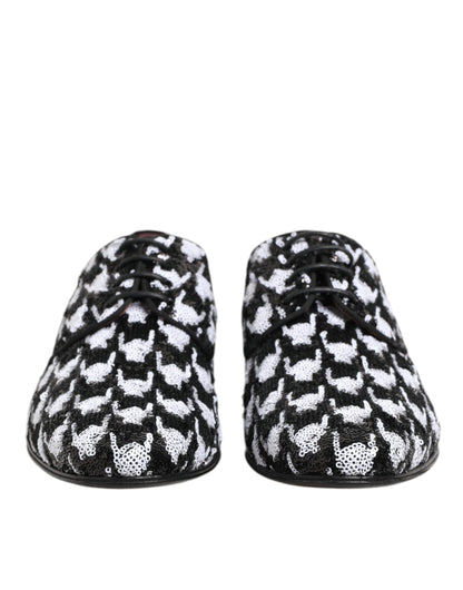 Dolce & Gabbana Dress Black White Sequined Lace Up Derby Shoes